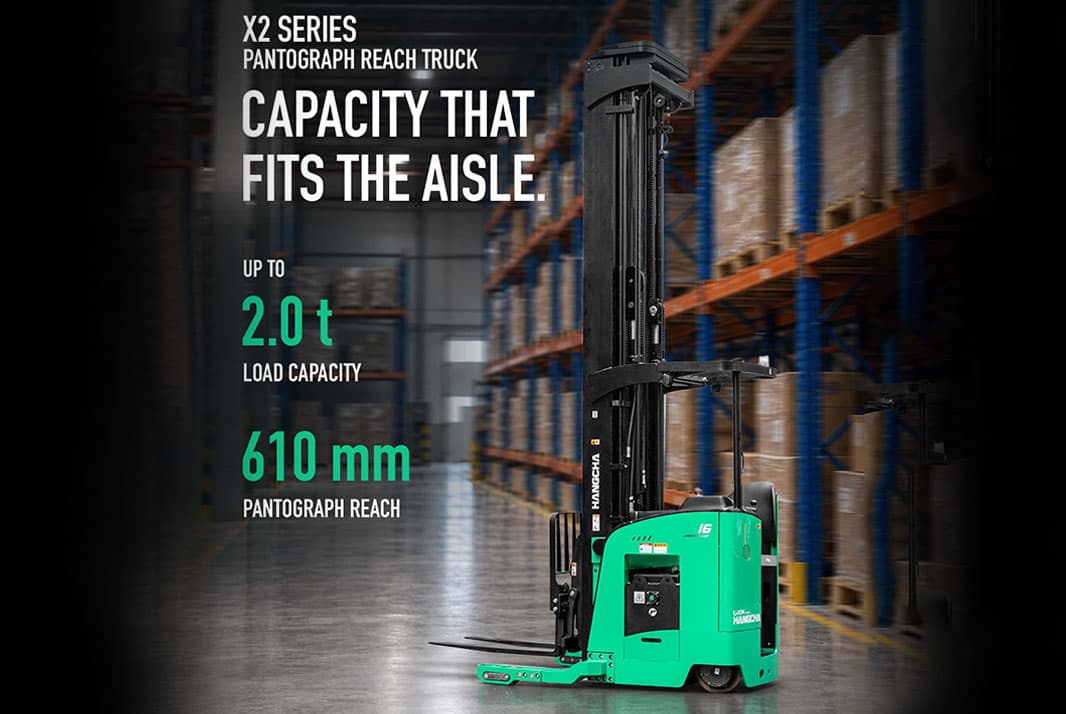 Hangcha X2 Series reach truck in a racking aisle