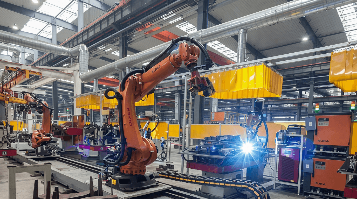 Automatic welding on a Hangcha production line